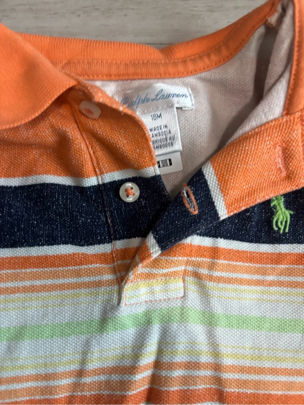 Ralph Lauren Collared Striped Romper Orange, Blue, Green & Yellow 18 Months